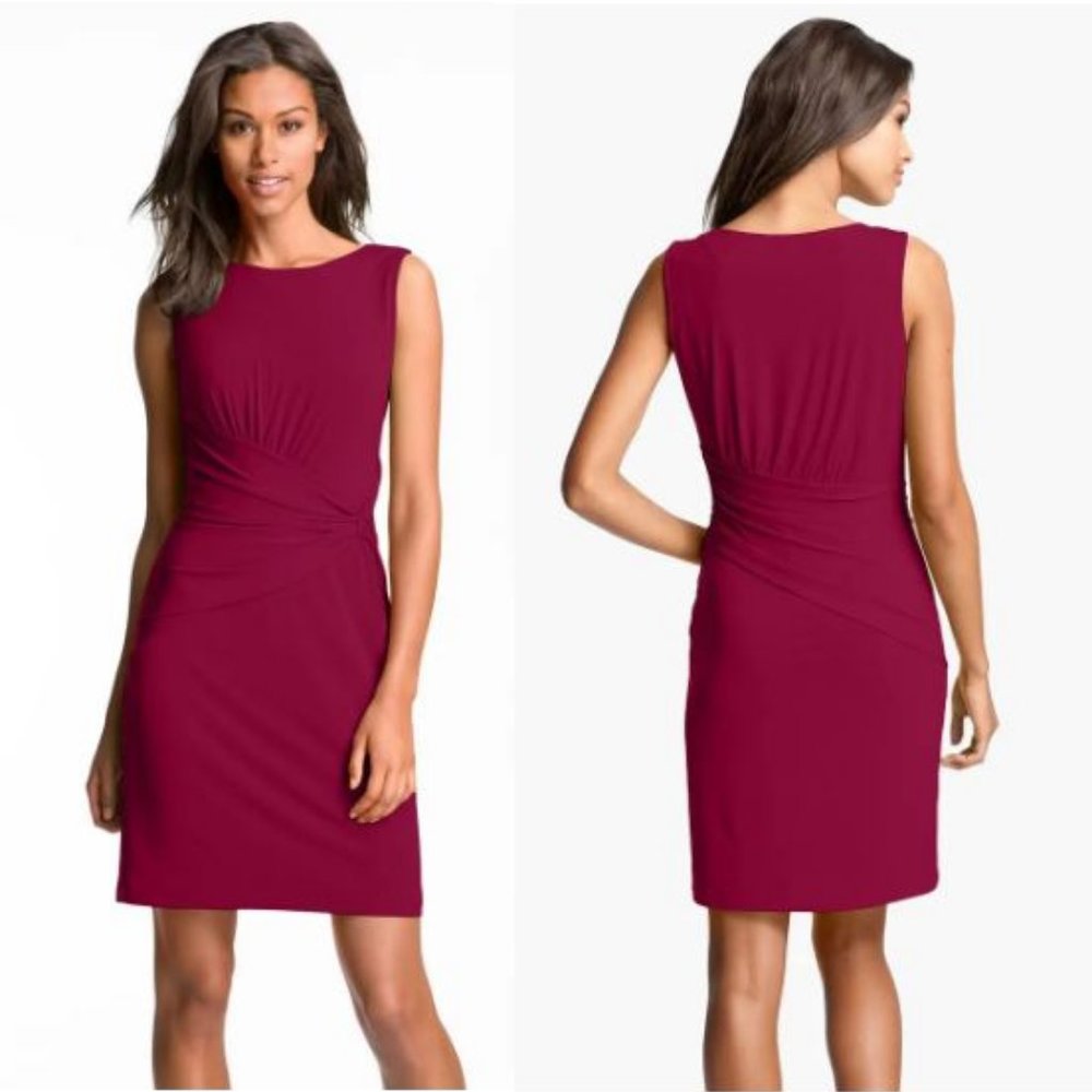 Suzi Chin Sangria Side Knotted Jersey Sheath Dress